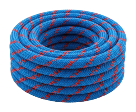 Coiled blue rope for activities workshop product isolated on transparent background