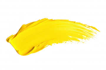 A yellow paint stroke gracefully curves across a clean white canvas. the texture and richness of the color. ideal for creative projects or artistic backgrounds
