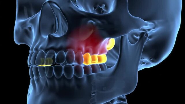 Animated Skull XRay Showing Dental Inflammation and Tooth Pain