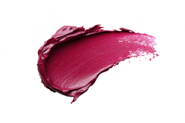 A vibrant. thick stroke of magenta paint elegantly smeared across a clean white background. the texture and richness of the color. ideal for artistic and creative projects