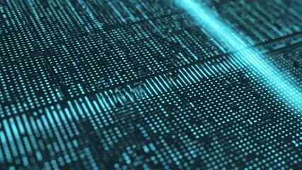 Digital Data Stream - A macro shot shows a blue digital grid with data flow, illustrating a binary code matrix. It represents information technology, big data, and network communication concepts. - Powered by Adobe