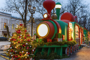 Christmas train on Tver  Boulevard in Moscow