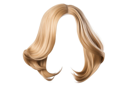 A realistic depiction of a flowing. medium-length blonde hairstyle with soft waves. set against a plain white background. ideal for hair styling tutorials or beauty product promotions