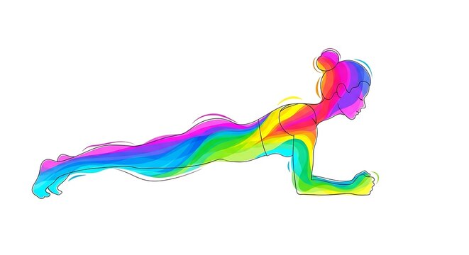 Woman doing plank exercise colorful illustration fitness workout core strength art