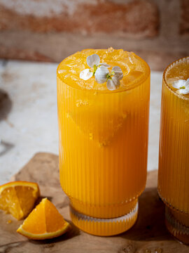 Orange juice fizzy drink with crushed ice