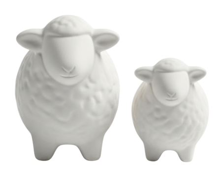Ceramic sheep figurines home objects isolated on transparent background