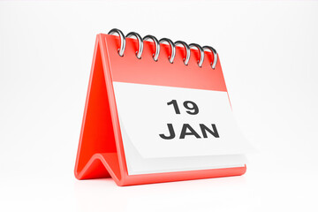 The desk calendar shows the date January 19