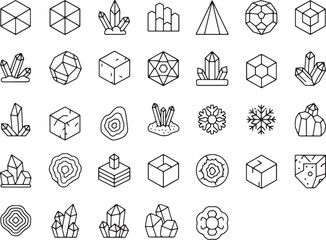 Collection of geometric shapes and crystals