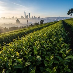 Tea Plantation Overlooking Kuala Lumpur - A Scenic Malaysian Landscape.