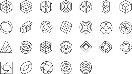 Collection of abstract geometric shapes and icons