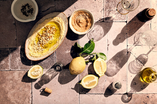 chickpea hummus with toasted pine nuts