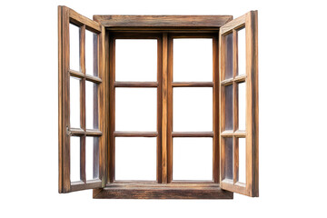 Obraz premium A rustic wooden window with open shutters. a charming view. inviting natural light into a cozy interior space. enhancing the warmth and ambiance of the room