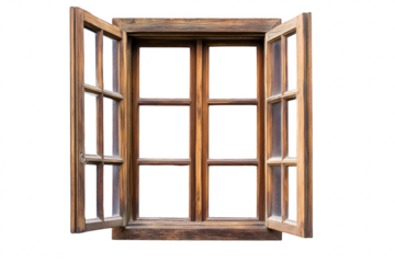 A rustic wooden window with open shutters. a charming view. inviting natural light into a cozy interior space. enhancing the warmth and ambiance of the room