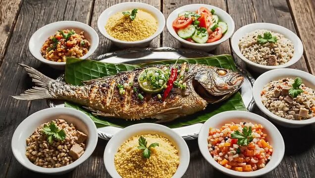 Juicy grilled fish with vibrant chili, lime, and fresh scallions, a culinary masterpiece ready to delight.