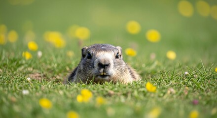 Alpine Marmot Wildlife Peekaboo Adorable Furry Rodent in Meadow Wild Animal Nature Photography Animal Portrait Cute Creature Habitat Springtime Environment Outdoors 180