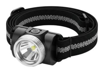 Adventure lighting gear exploration headlamp nighttime isolated on transparent background