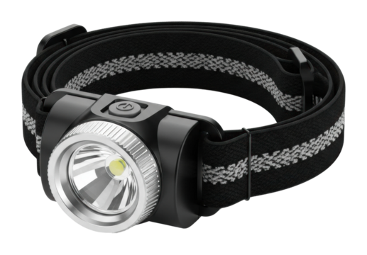 Adventure lighting gear exploration headlamp nighttime isolated on transparent background