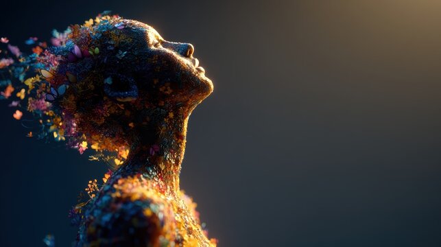 Abstract human silhouette with UI icons and neural patterns in the head