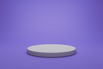  white cylinder podium is statically placed in the center of a purple background