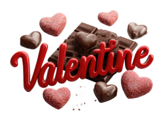 Valentine's day chocolate hearts romantic gift ideas sweet treats isolated on transparent background