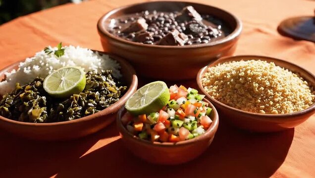 Steaming bowl of rich feijoada with tender meat chunks, a hearty Brazilian delicacy perfect for culinary content