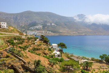 Aegiali Bay at the northern side of Amorgos. Cyclades, Greece