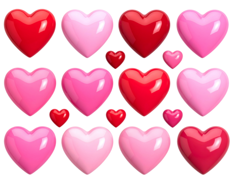 Glossy, multicolored, heart-shaped objects arranged on a black background