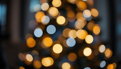 Fototapeta premium Blurred Warm Christmas Tree Lights with Bokeh Effect in Dark Background