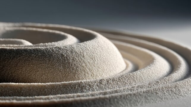 Concentric sand patterns in zen garden