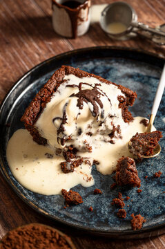 Ice cream melted on brownies