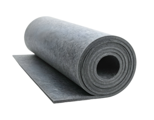 Rolled-up grey, fibrous material with visible layers on a black background