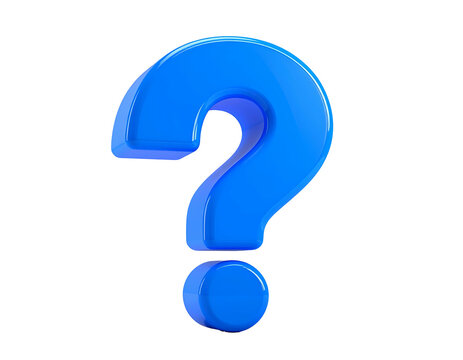 Shiny, blue, 3D question mark floating against a black background