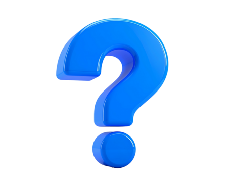 Shiny, blue, 3D question mark floating against a black background