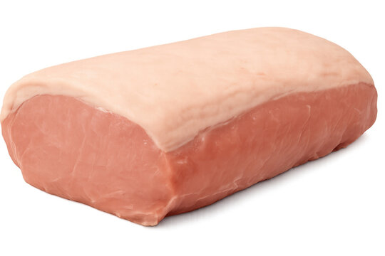 Raw pork loin with skin and fat cap presented on a transparent background, fresh uncooked meat for culinary preparation