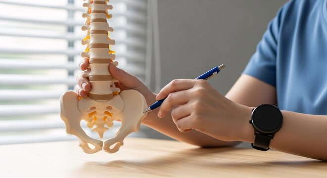 Human Spine Model Demonstration for Medical Education Illustrating Vertebral Column Anatomy and Spinal Health, Examining Skeleton Structure for Healthcare Research