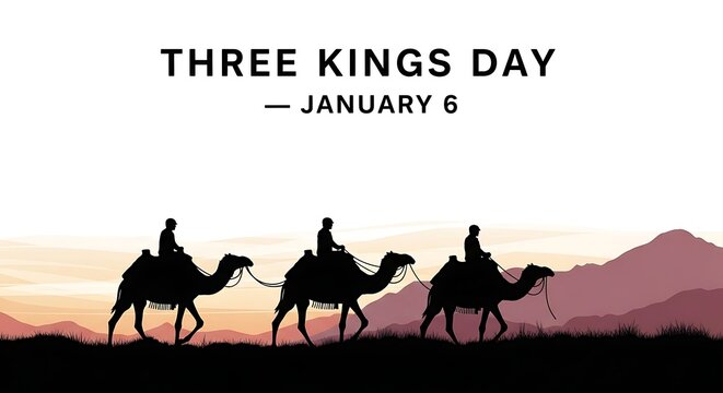 Three kings day celebration with camels isolated on white background
