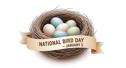 Celebrating national bird day on january 5 with nest isolated on white background