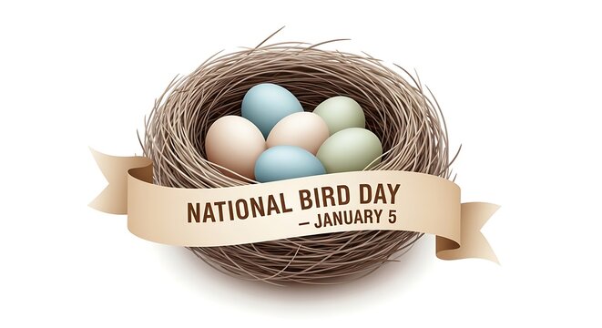 Celebrating national bird day on january 5 with nest isolated on white background