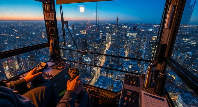 Stunning View from Willis Tower Ledge in Chicago at Dusk.