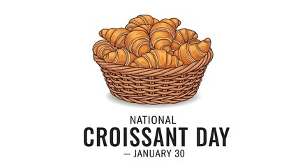 Basket full of croissants for national croissant day isolated on white background