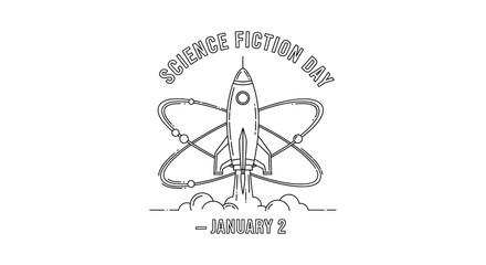 Science fiction day with rocket isolated on white background