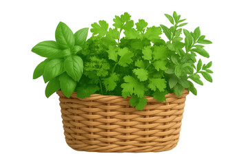 Naklejka premium Fresh herbs growing in a wicker basket