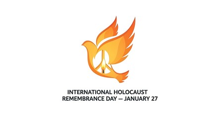 International holocaust remembrance day with dove and flame isolated on white background