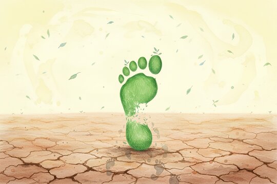 Green footprint on cracked earth symbolizing environmental awareness climate change march