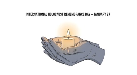 International holocaust remembrance day with candle in hand isolated on white background