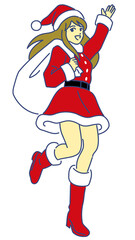 プレゼントを担いだ女の子サンタ　png
