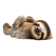 Naklejka premium Sloth resting on back looking at camera transparent background