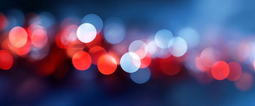 Abstract bokeh background with red and blue circular light spots creating a soft blurred effect and vibrant colorful atmosphere - Powered by Adobe
