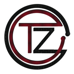A stylized logo featuring the letters t and z within a circle with black and red color scheme design