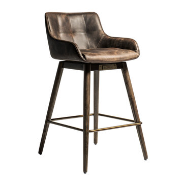 Png of stylish brown leather swivel bar stool isolated on transparent background, perfect for adding a touch of sophistication